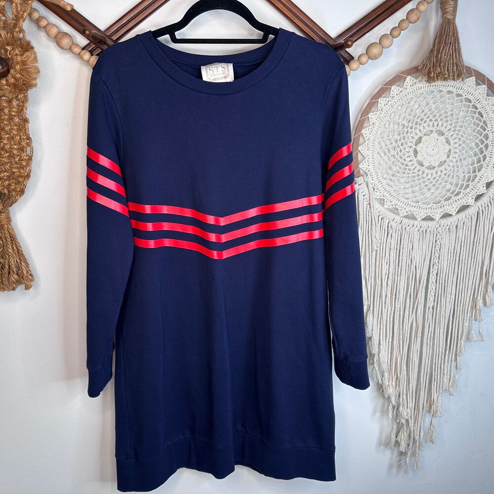 Sail to Sable STS Navy Blue Red Stripe Sweatshirt Dress